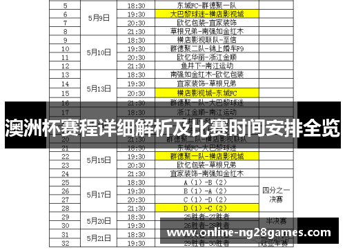 澳洲杯赛程详细解析及比赛时间安排全览